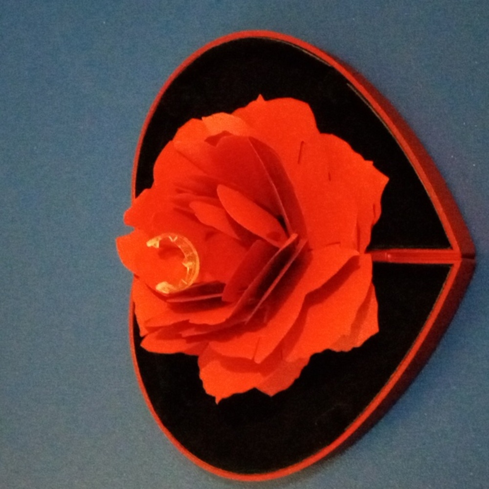 Ring Box Beautiful Red 3D Flower Heart- shaped